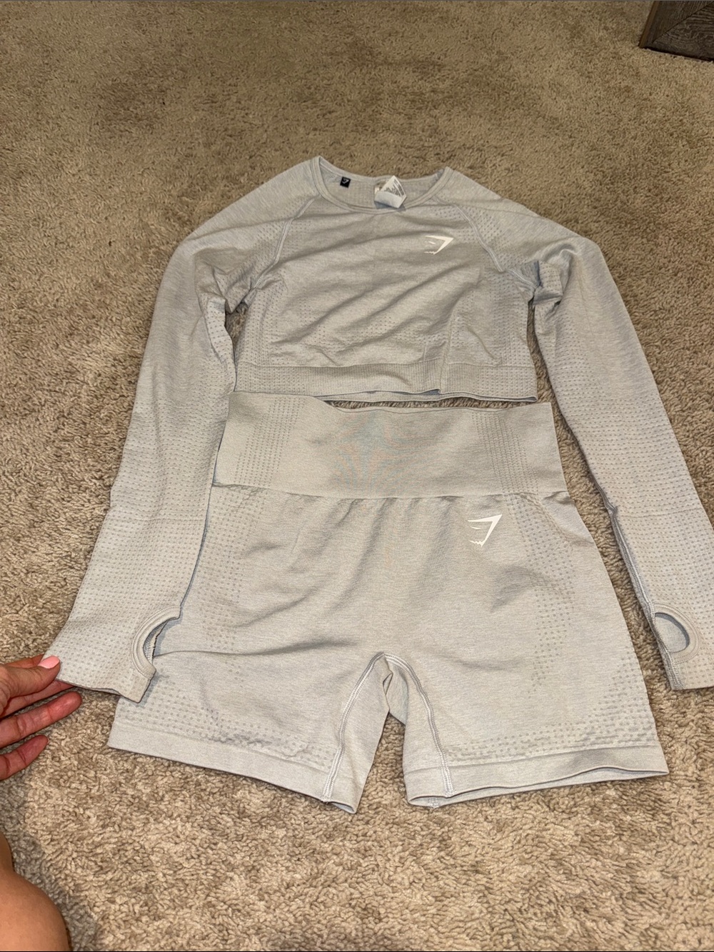 Gymshark Light Gray Seamless Crop Top & High-Waist Shorts Set